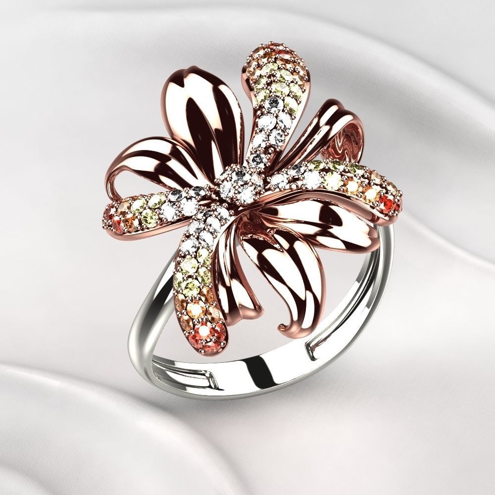 Gold Flower Ring 3D print model_6