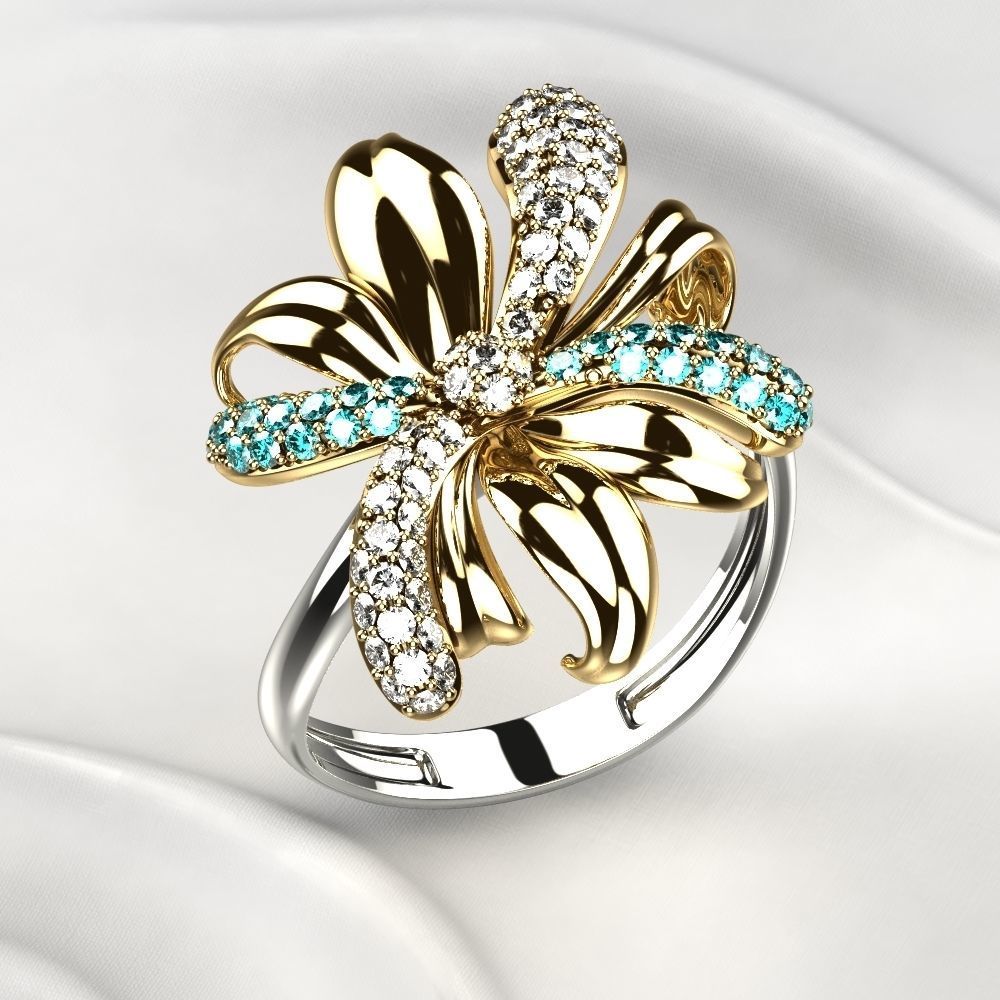 Gold Flower Ring 3D print model_4