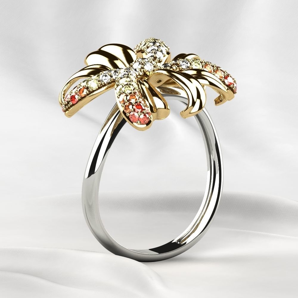 Gold Flower Ring 3D print model_20