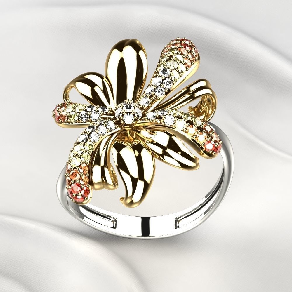 Gold Flower Ring 3D print model_16