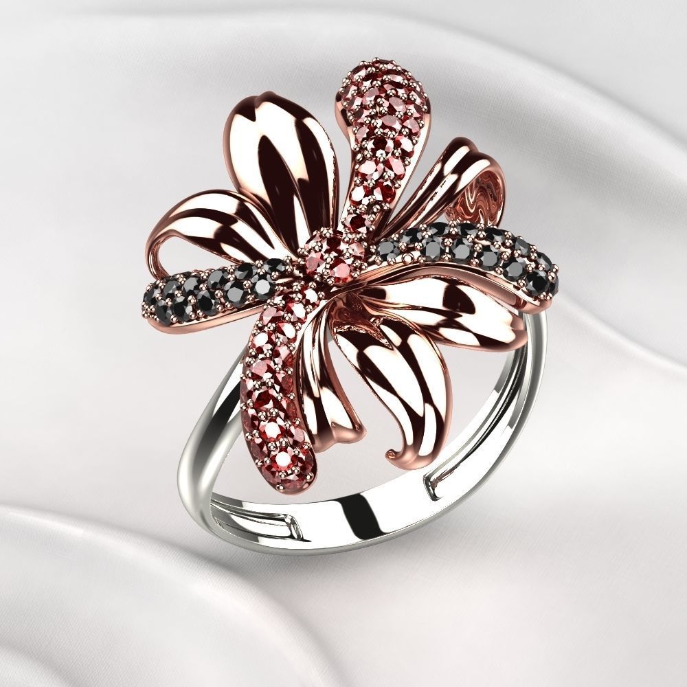 Gold Flower Ring 3D print model_9