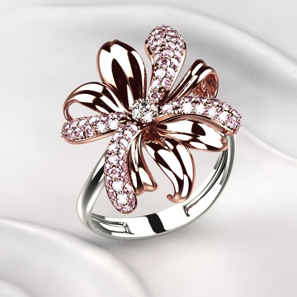 Gold Flower Ring 3D print model_7