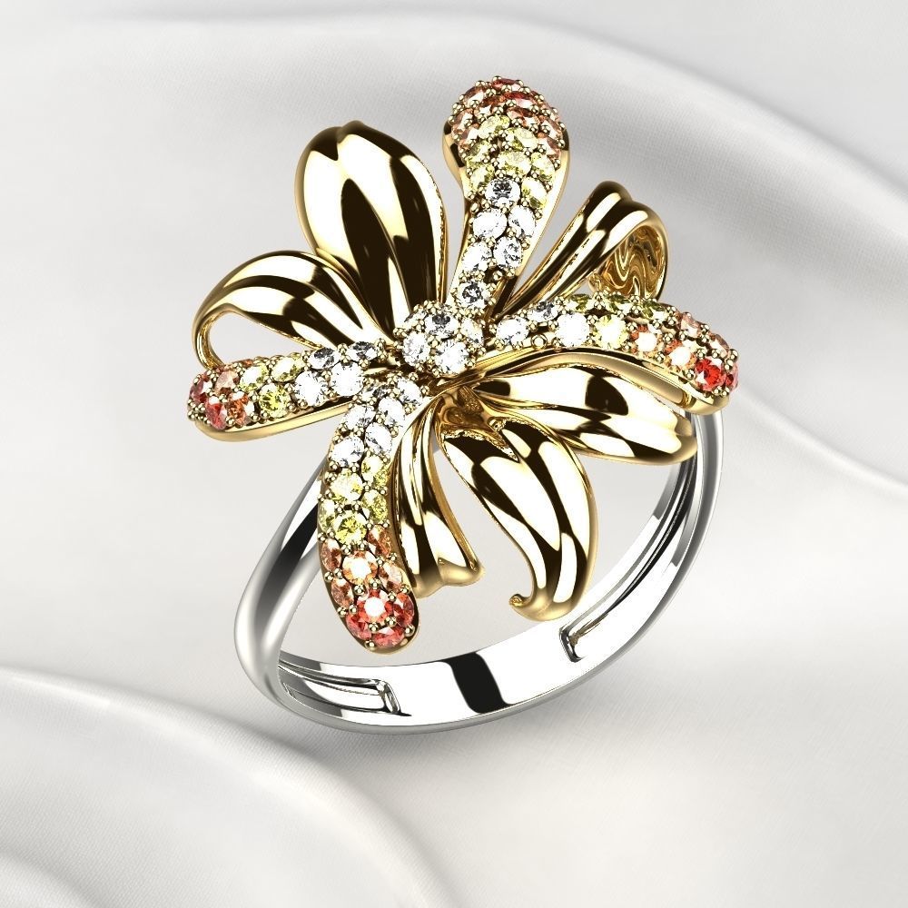 Gold Flower Ring 3D print model_1