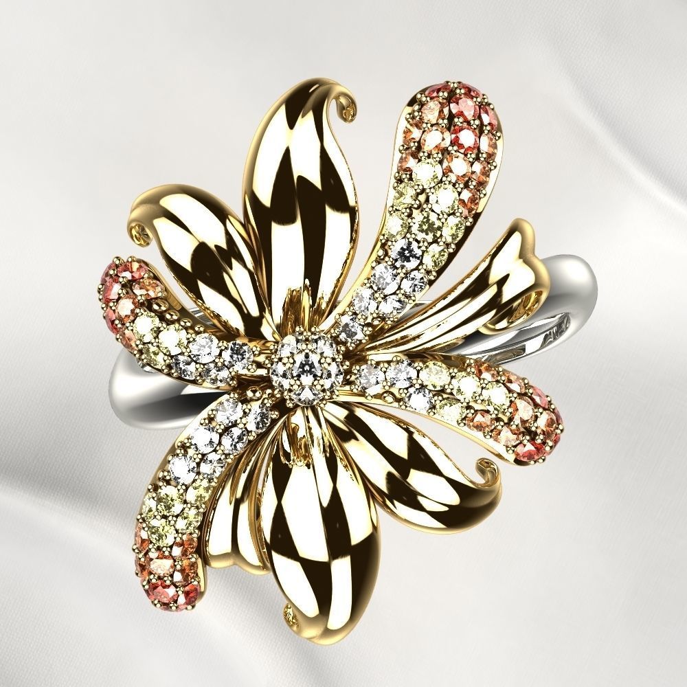 Gold Flower Ring 3D print model_17