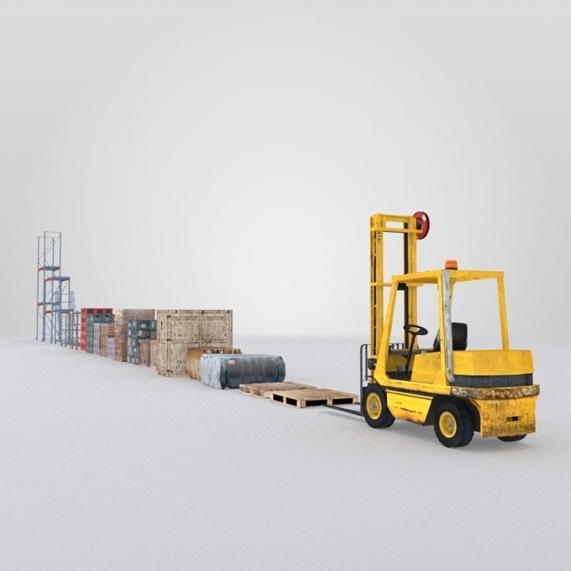 Forklift And Cargo Low-poly 3D model_4