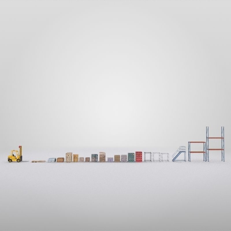 Forklift And Cargo Low-poly 3D model_7