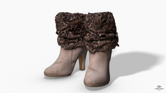 Fur Trim Heel Boots - Photoscanned PBR Low-poly 3D model