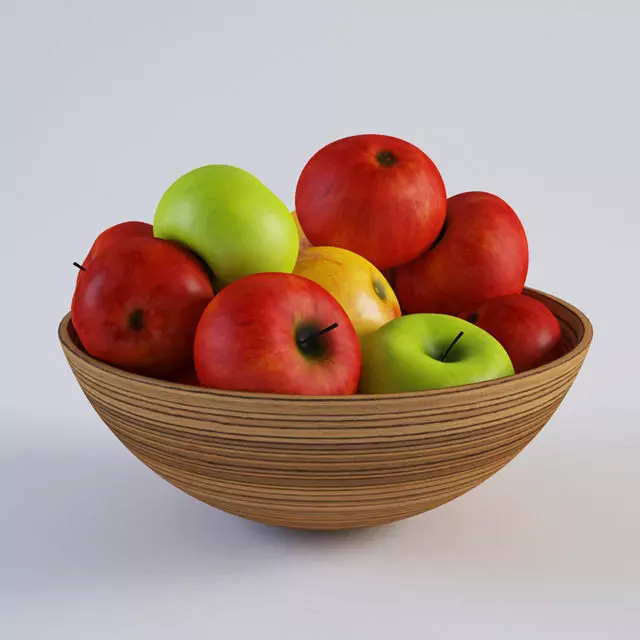 fruits apples in wooden bowl Free 3D model