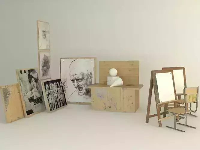 paintingroom art studio with desk and chairs