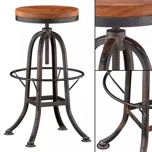 Oleg Industrial loft Iron Base Reclaimed Wood Bar Counter Stool 3D model