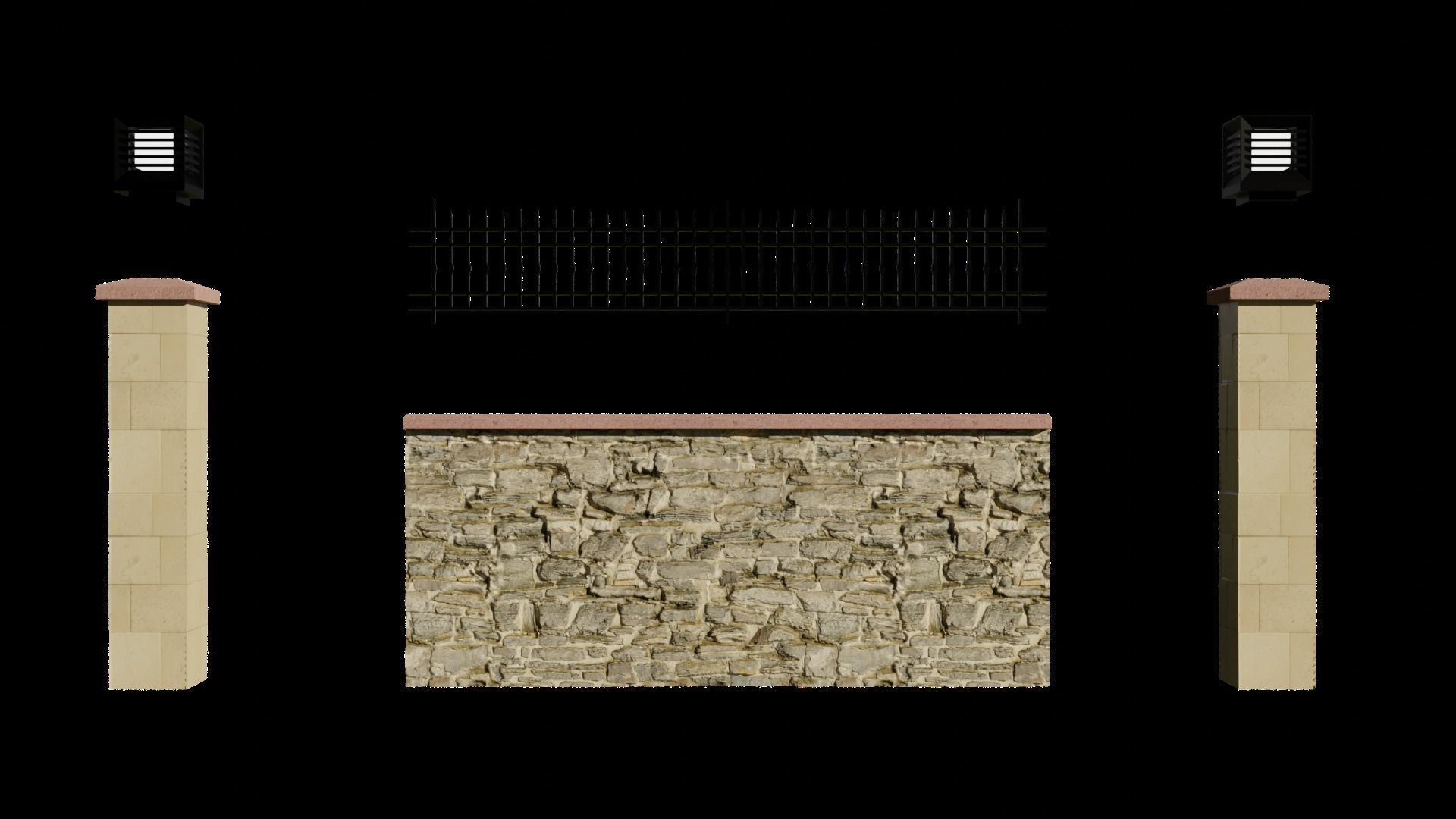 3D Garden Wall With Lamp 3D model_11