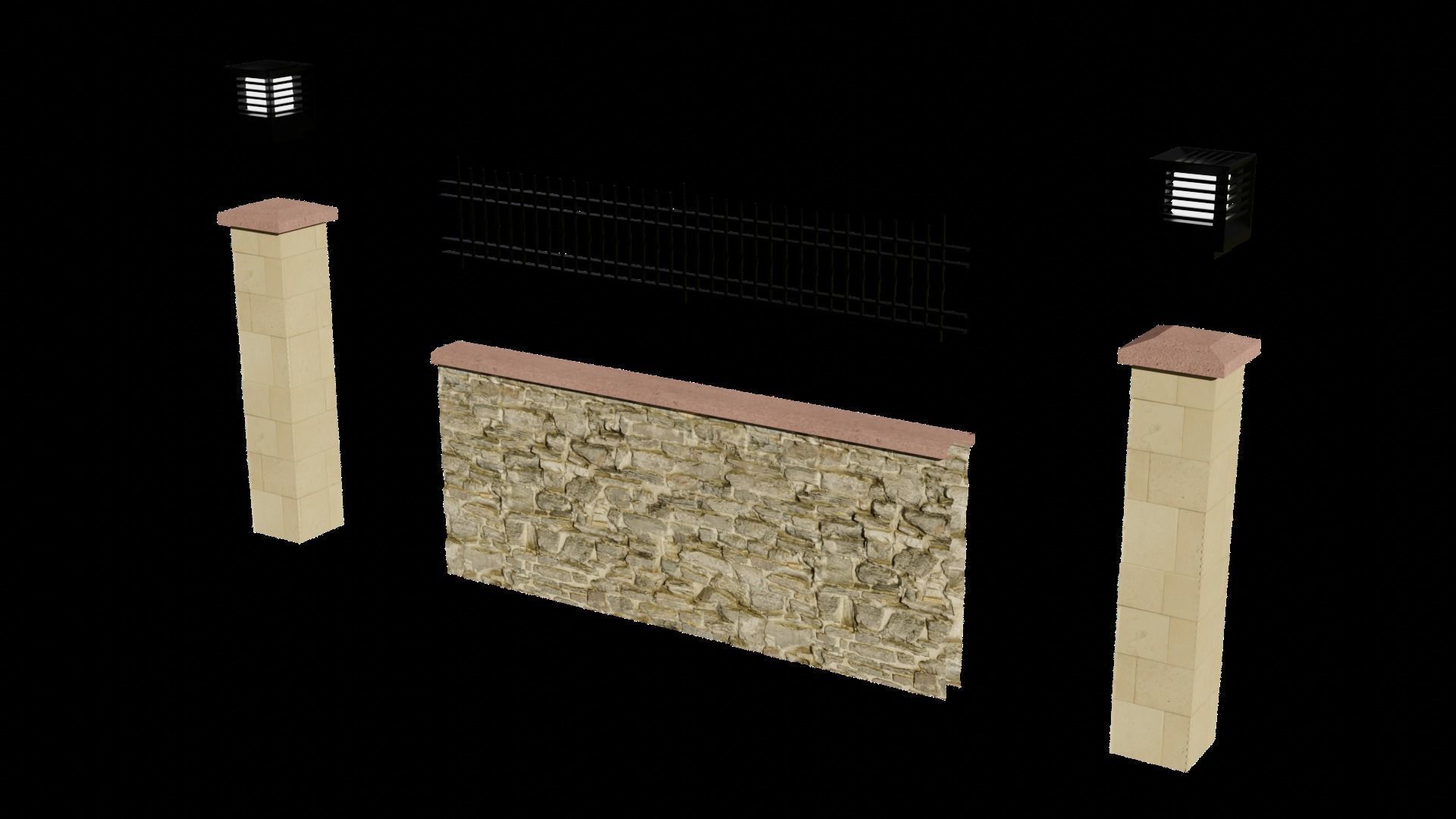 3D Garden Wall With Lamp 3D model_10