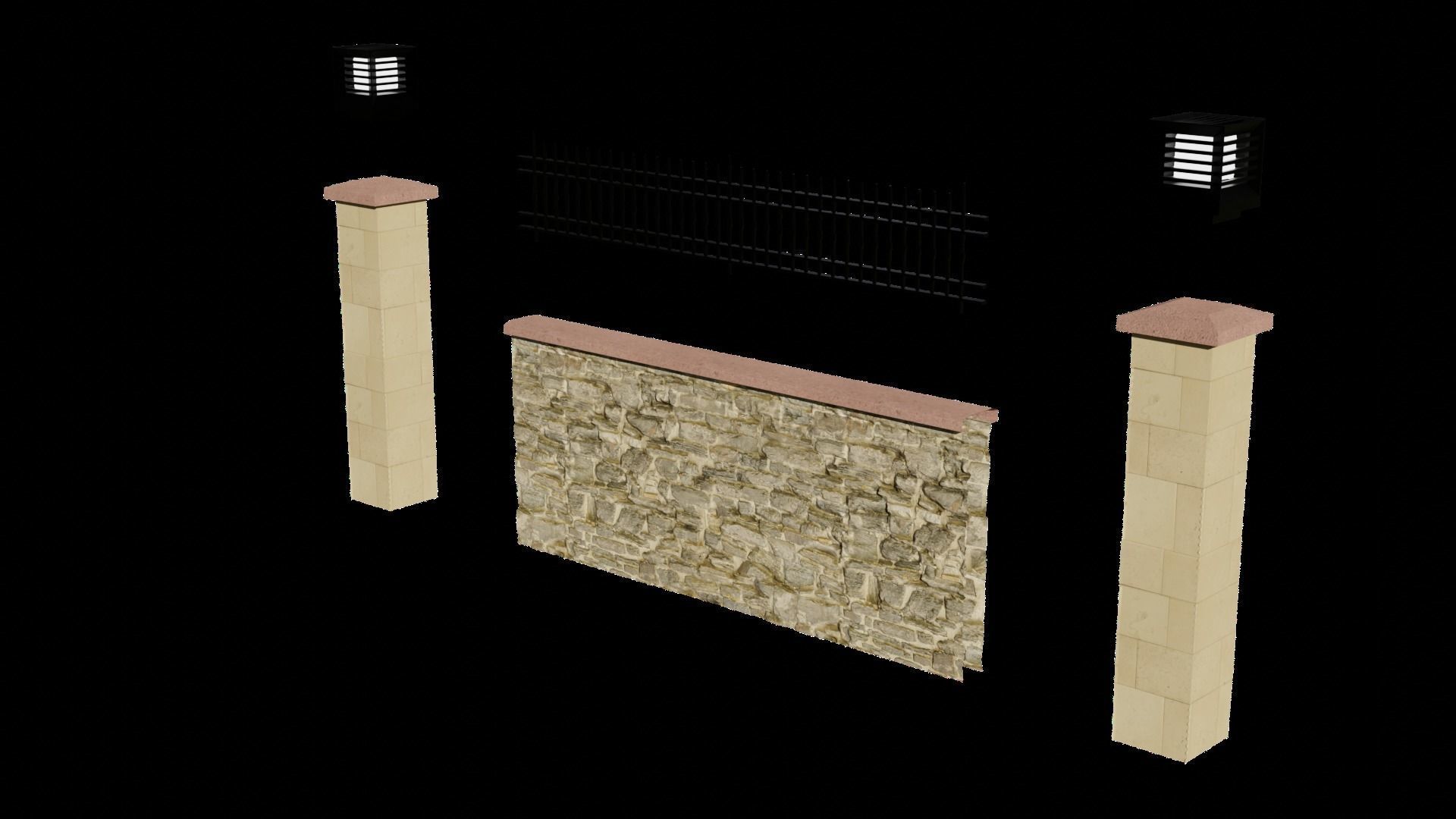 3D Garden Wall With Lamp 3D model_8