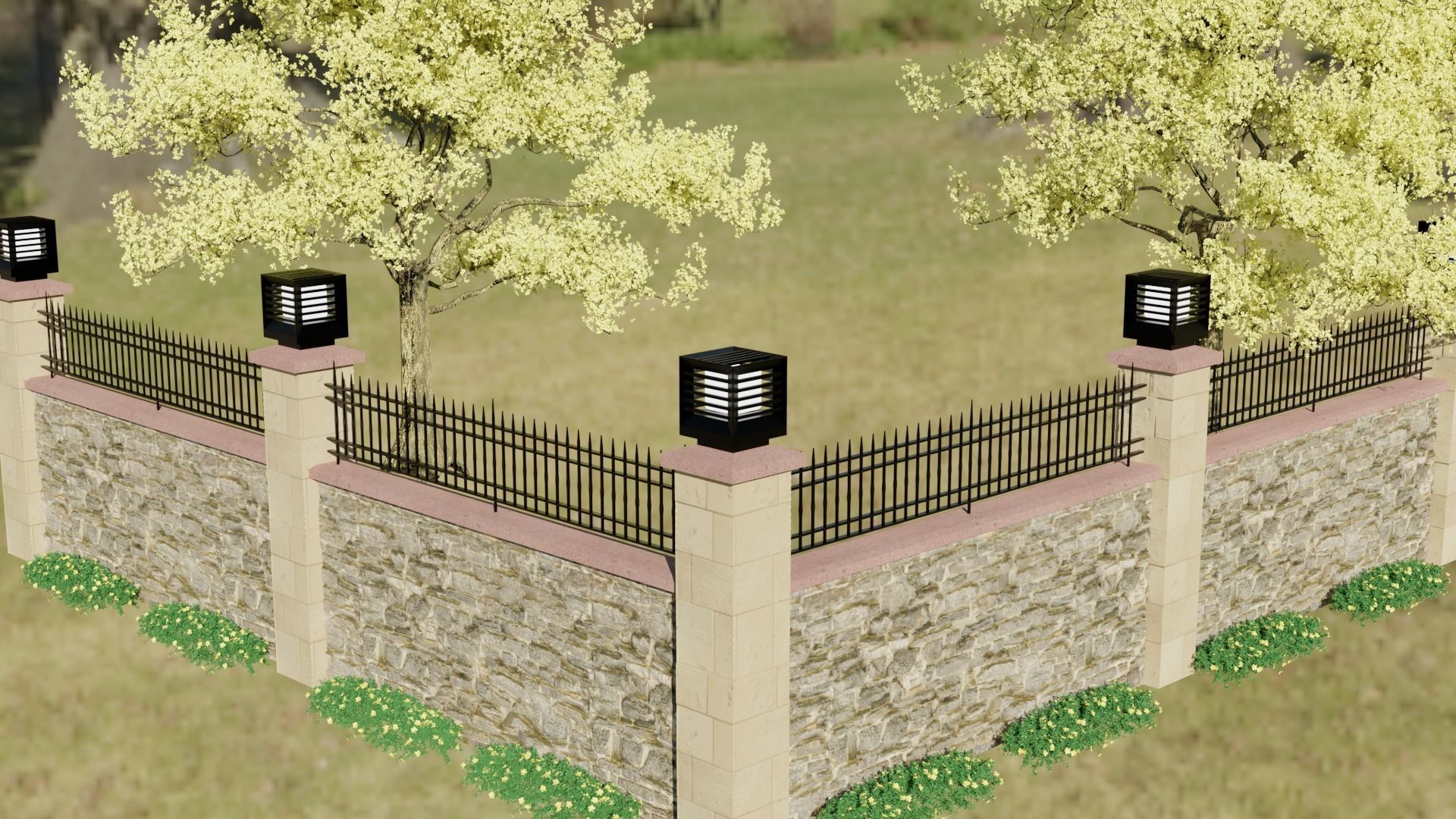 3D Garden Wall With Lamp 3D model_16