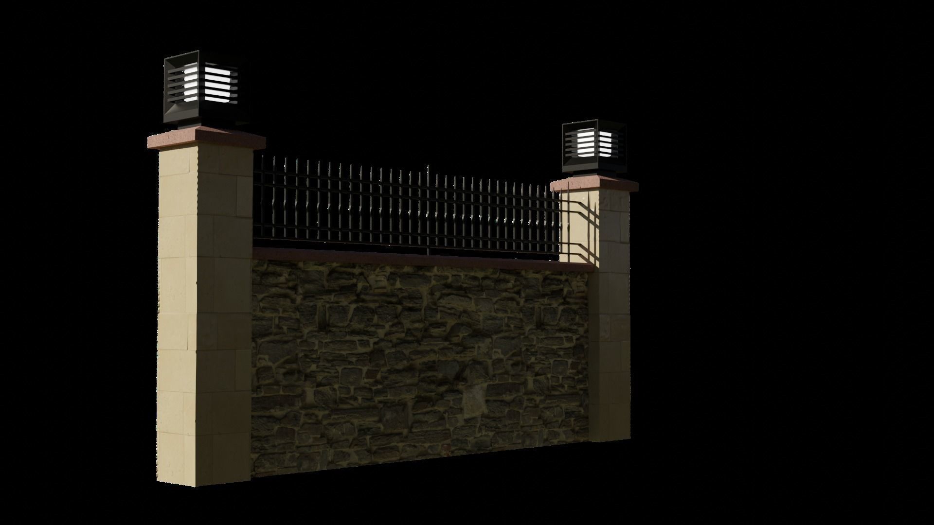 3D Garden Wall With Lamp 3D model_3