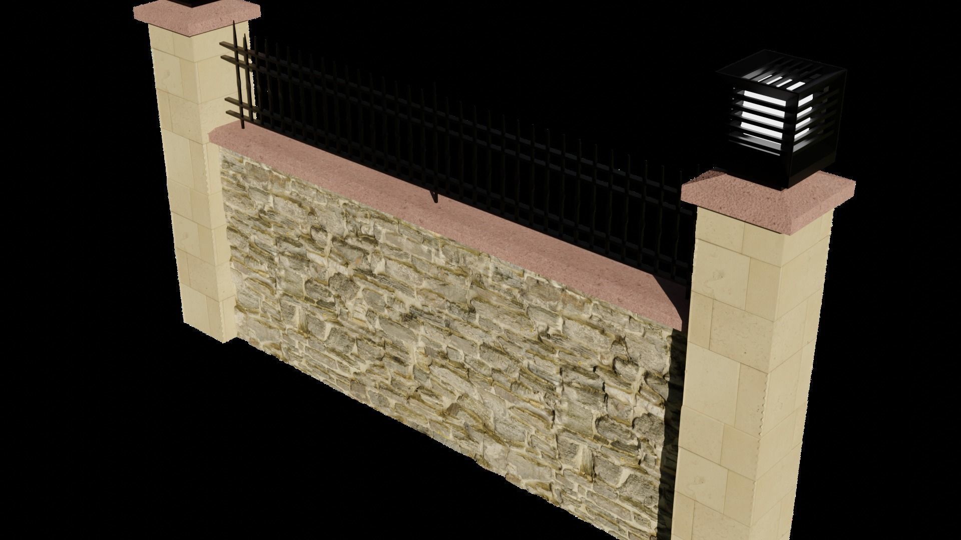 3D Garden Wall With Lamp 3D model_7