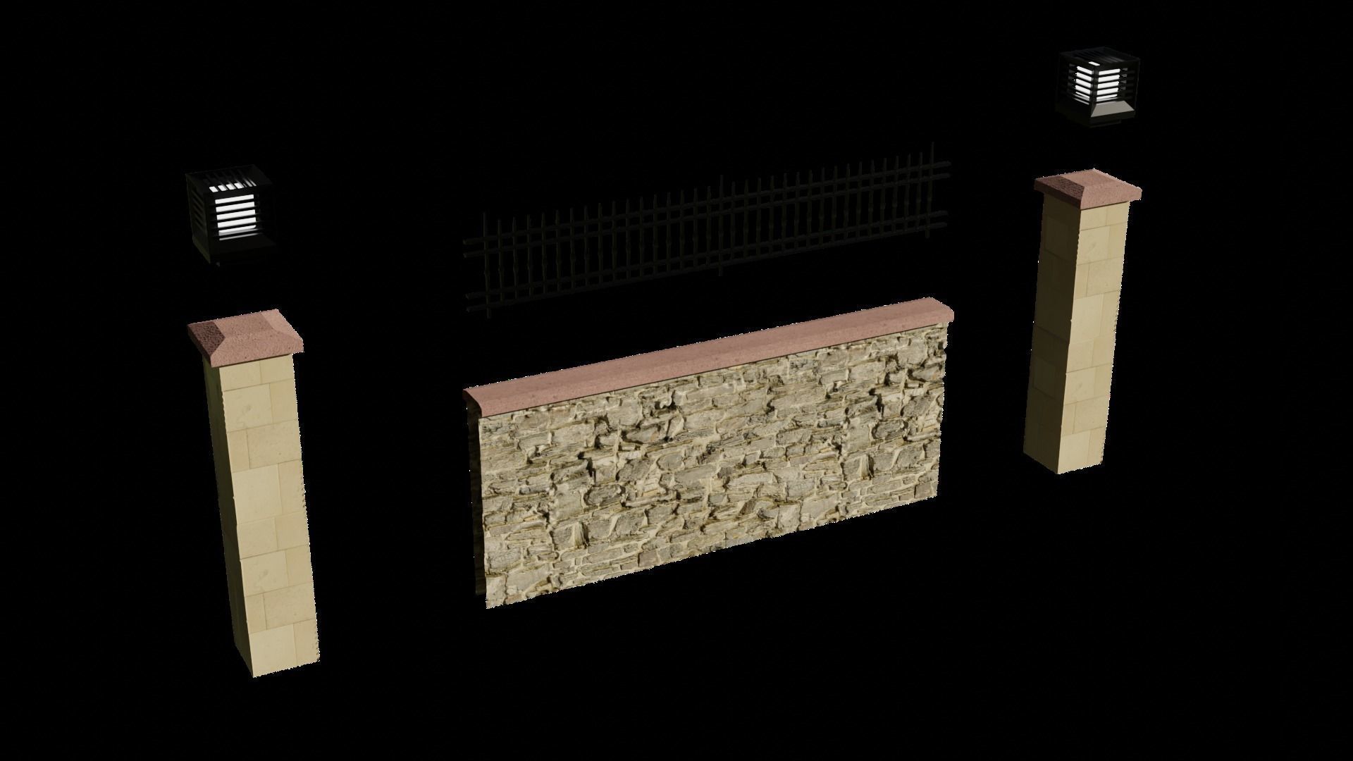 3D Garden Wall With Lamp 3D model_9