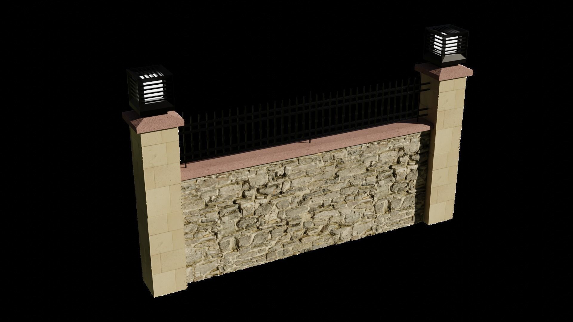 3D Garden Wall With Lamp 3D model_2