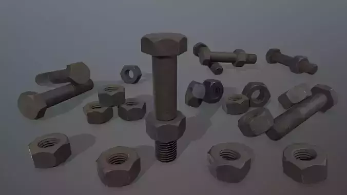 Bolts bolt and nut Low-poly 3D model