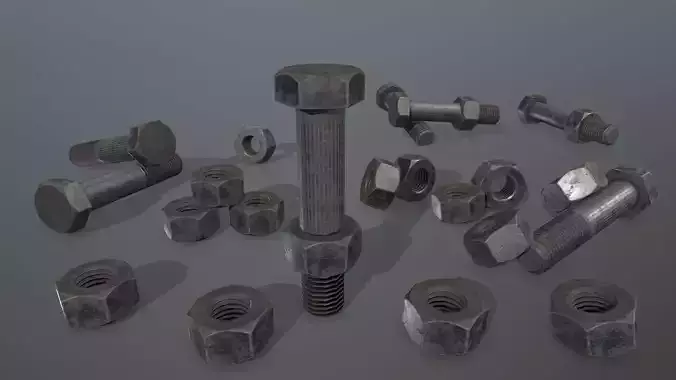 Bolts bolt and nut Low-poly 3D model