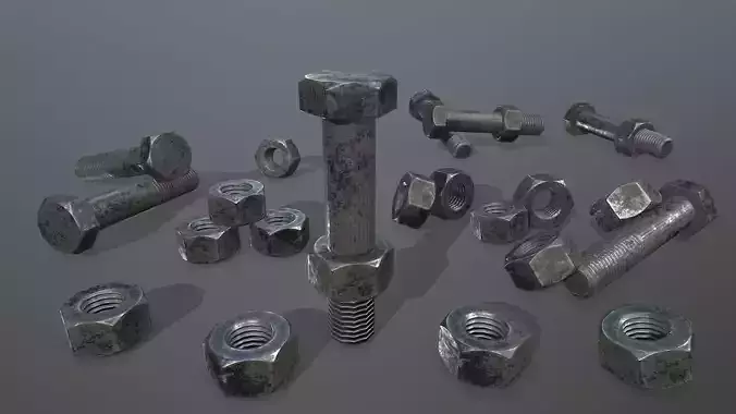 Bolts bolt and nut Low-poly 3D model