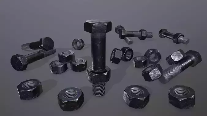 Bolts bolt and nut Low-poly 3D model