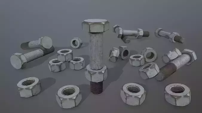 Bolts bolt and nut Low-poly 3D model