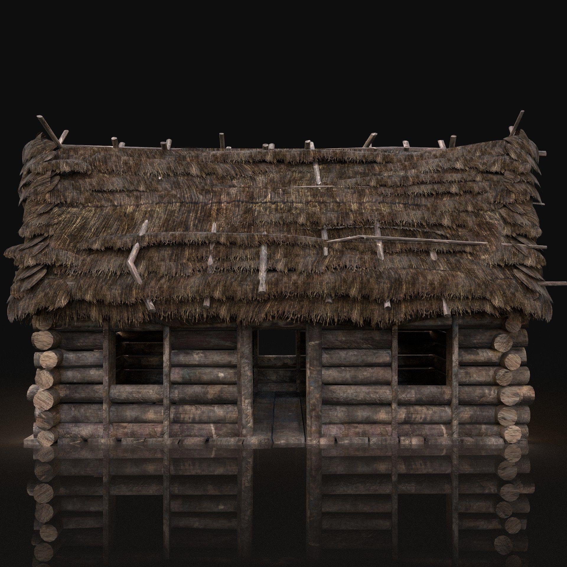 AAA Next Gen Generic Thatched Log House Cottage Hut Low-poly 3D model_2