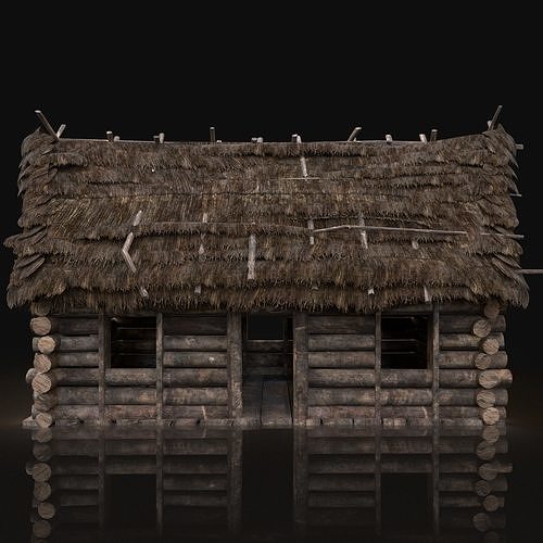 AAA Next Gen Generic Thatched Log House Cottage Hut Low-poly 3D model 3