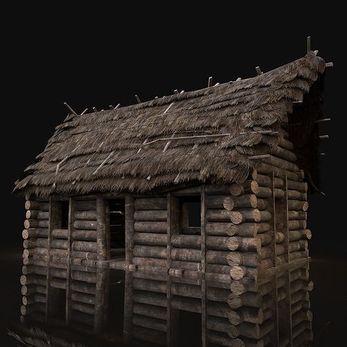 AAA Next Gen Generic Thatched Log House Cottage Hut Low-poly 3D model 2