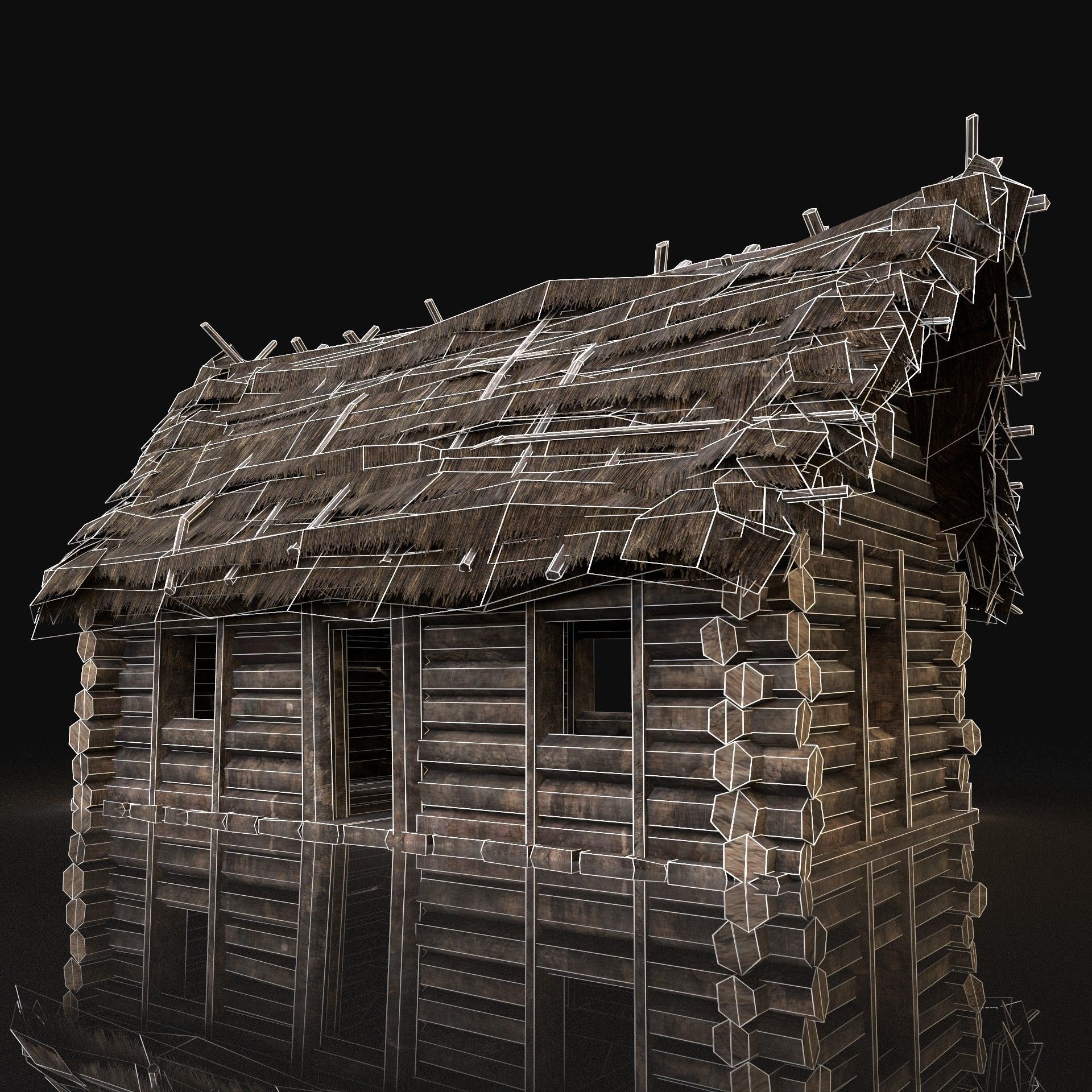 AAA Next Gen Generic Thatched Log House Cottage Hut Low-poly 3D model_5