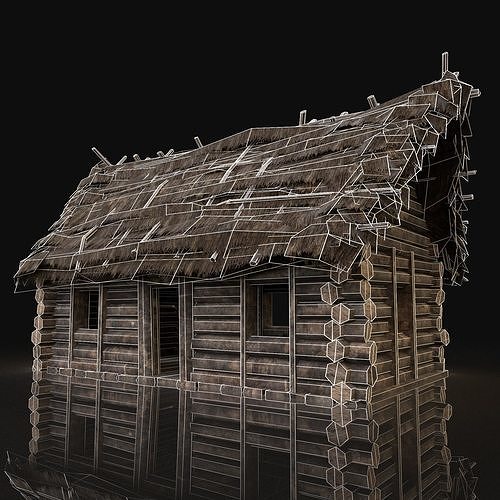 AAA Next Gen Generic Thatched Log House Cottage Hut Low-poly 3D model 6
