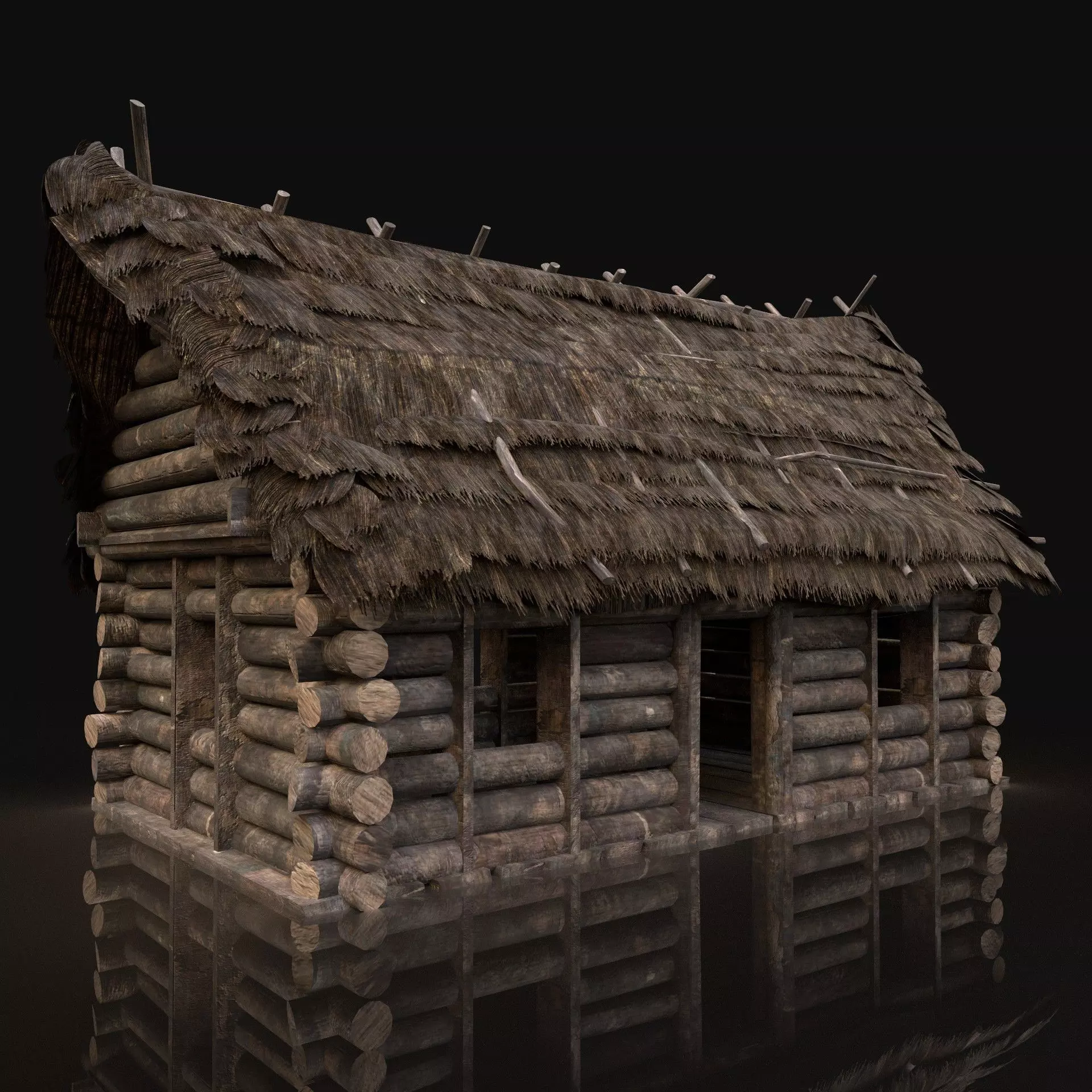 AAA Next Gen Generic Thatched Log House Cottage Hut Low-poly 3D model_0