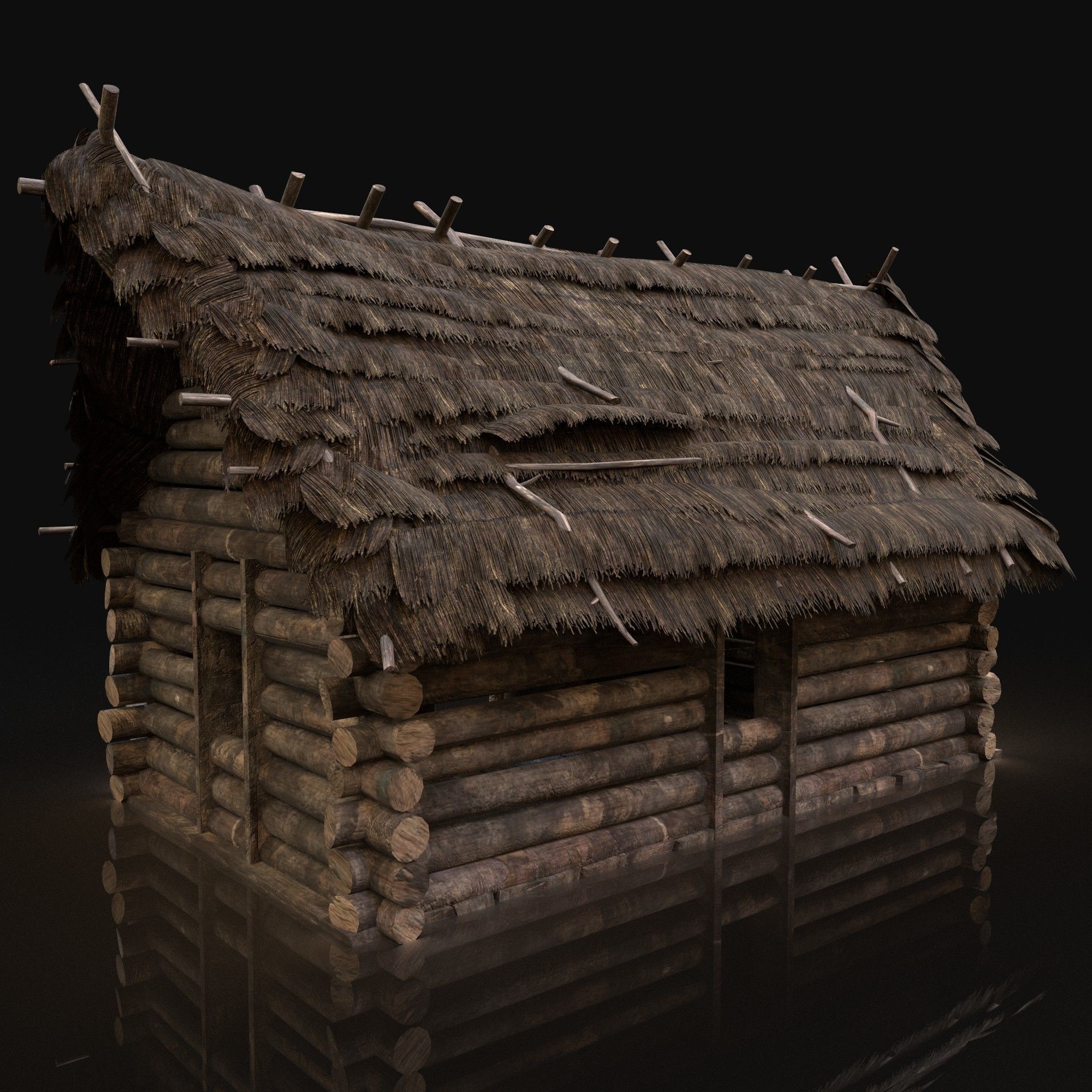 AAA Next Gen Generic Thatched Log House Cottage Hut Low-poly 3D model_4