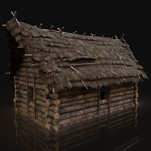 AAA Next Gen Generic Thatched Log House Cottage Hut Low-poly 3D model 5