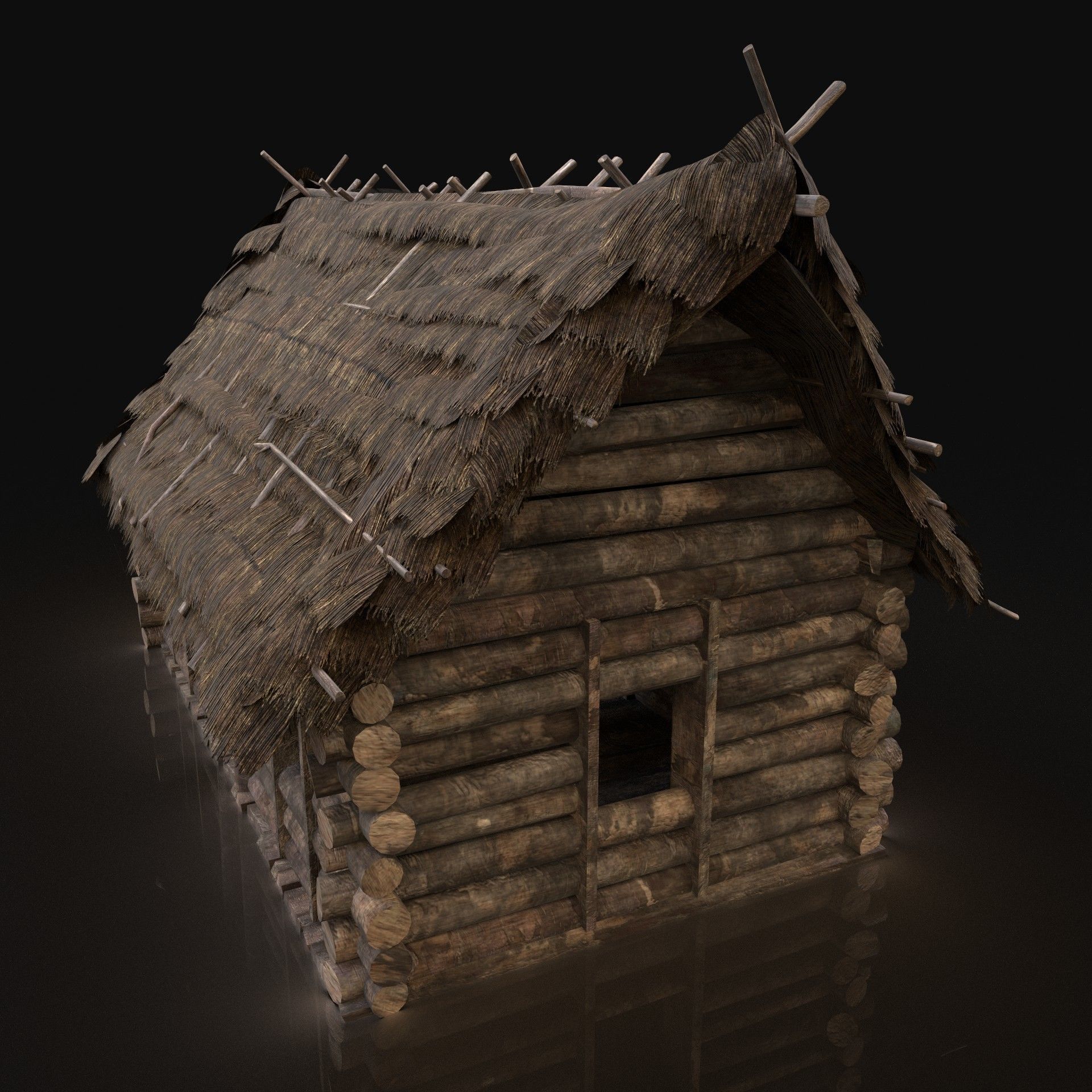AAA Next Gen Generic Thatched Log House Cottage Hut Low-poly 3D model_3