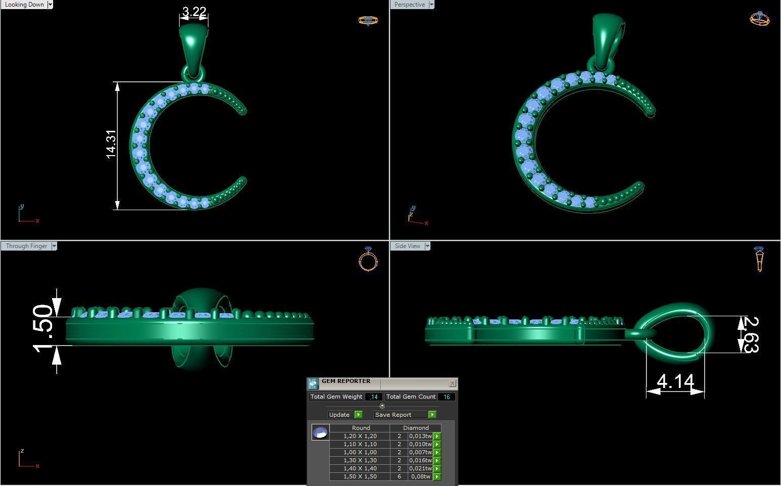 Jewelry Pendant Moon with stones Printable model 3D print model_1