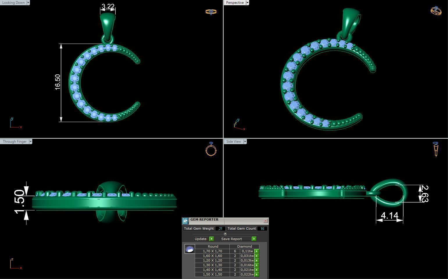 Jewelry Pendant Moon with stones Printable model 3D print model_5