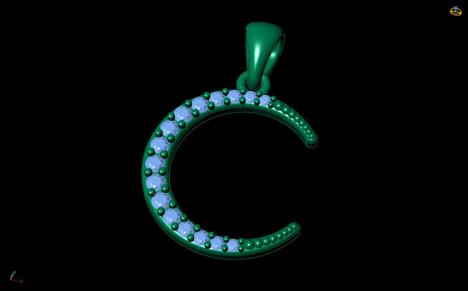 Jewelry Pendant Moon with stones Printable model 3D print model_2