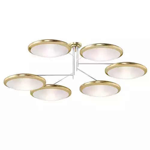 Untitled ceiling light with five circular shades in gold