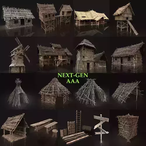 AAA NEXT GEN MEDIEVAL VILLAGE SETTLEMENT BUILDER PACK INTERIOR 3D Model Collection