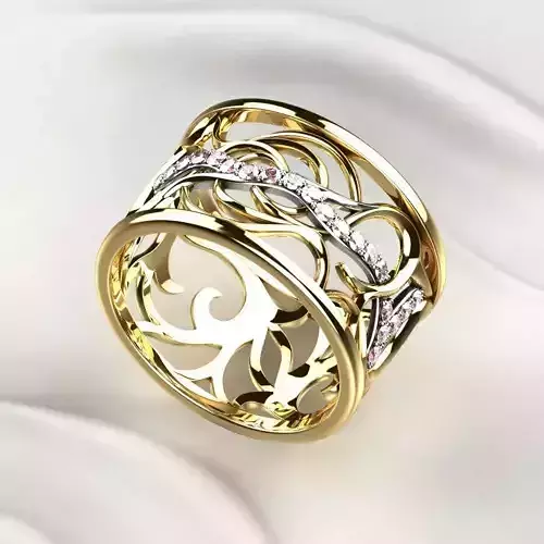 White Rhodium Pink Gems Golden Ring 3D print model