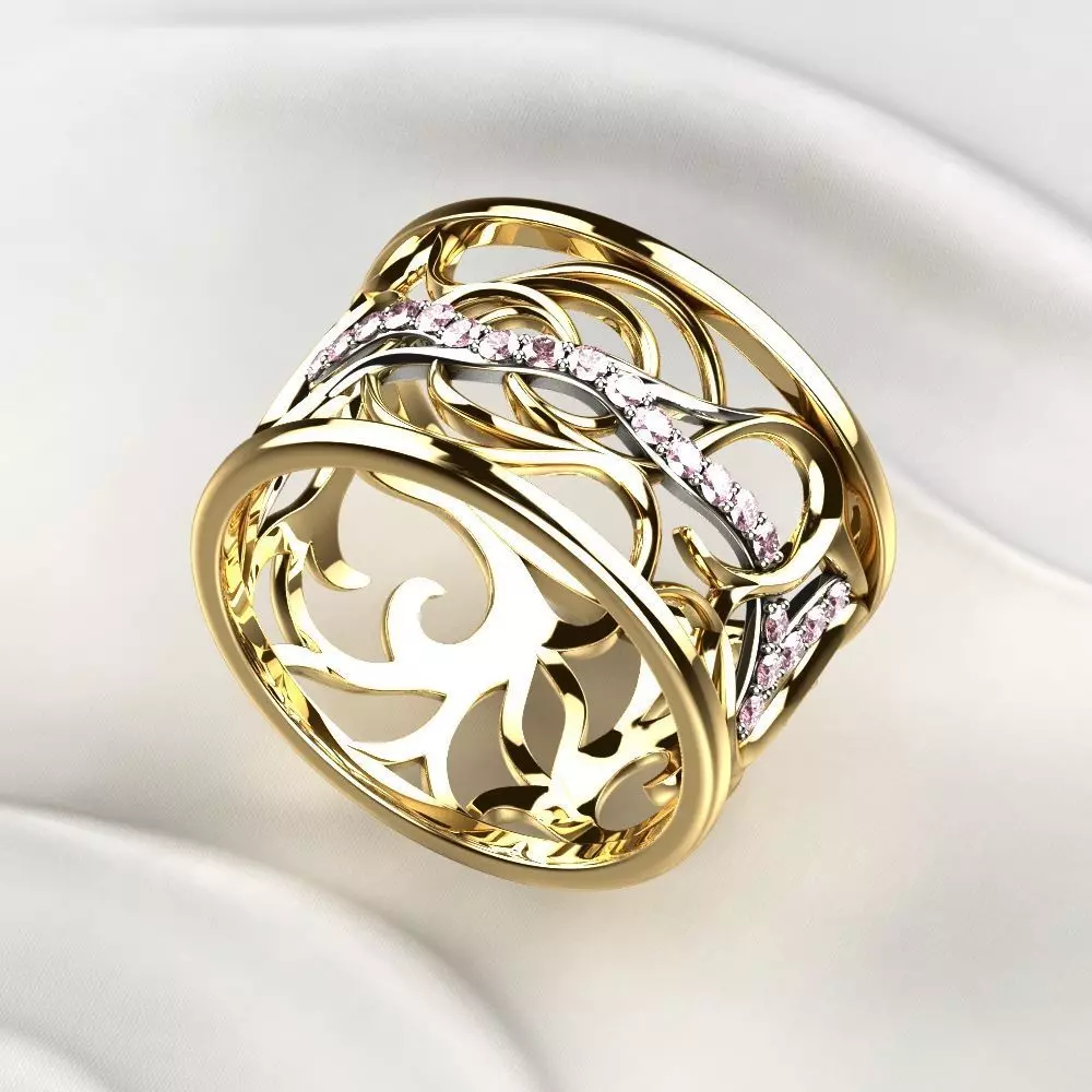 White Rhodium Pink Gems Golden Ring 3D print model