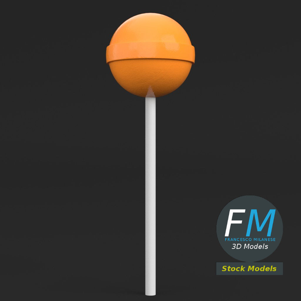 Lollipop orange on stick 3D model_3