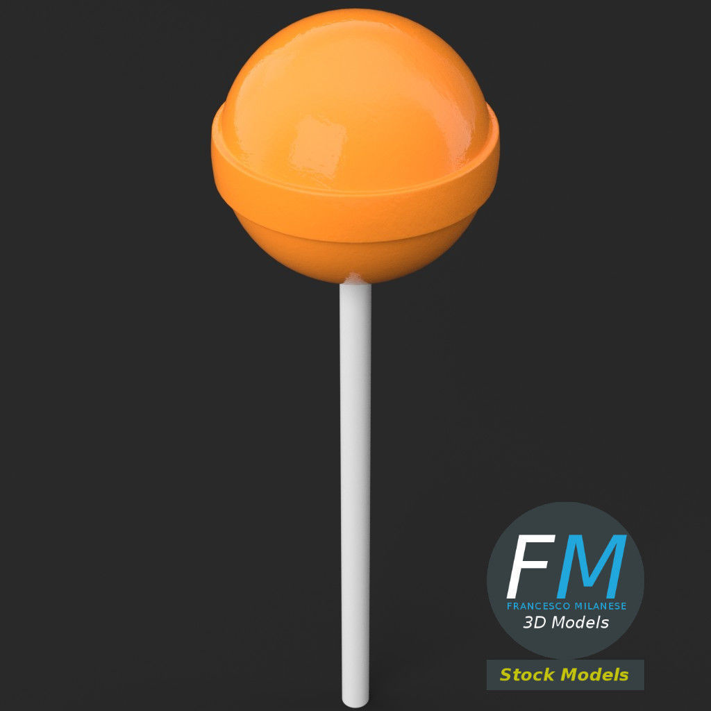 Lollipop orange on stick 3D model_5