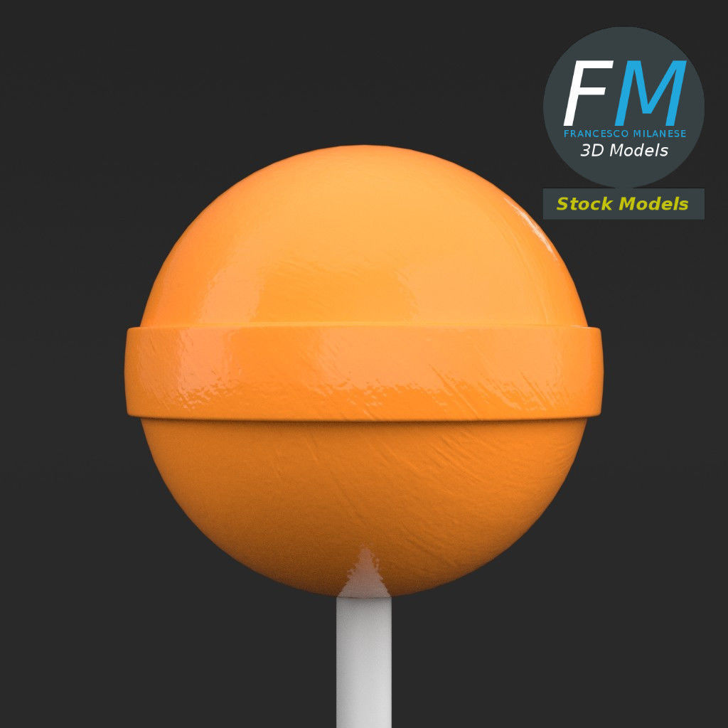 Lollipop orange on stick 3D model_4