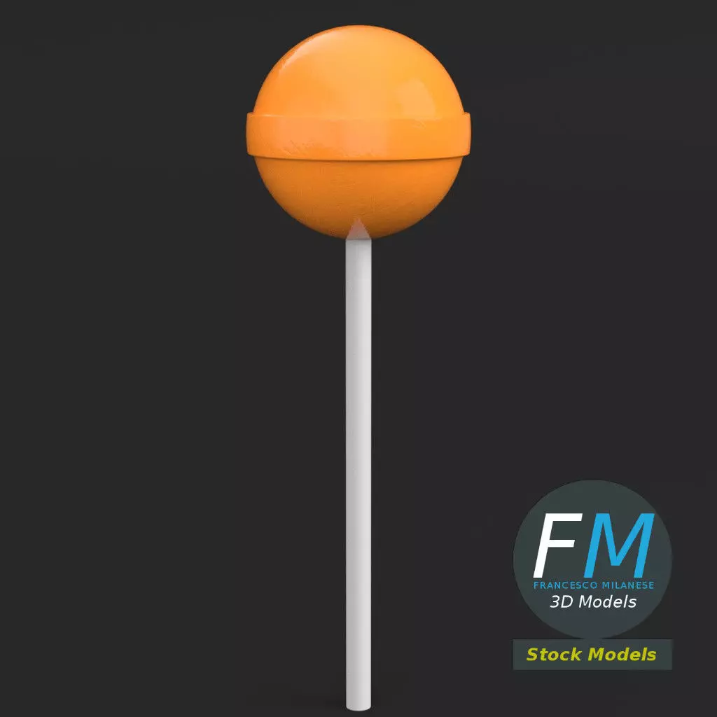 Lollipop orange on stick 3D model_0
