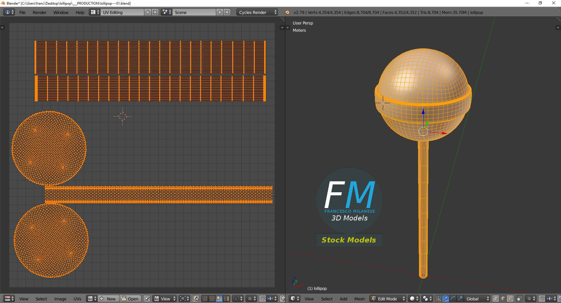Lollipop orange on stick 3D model_10
