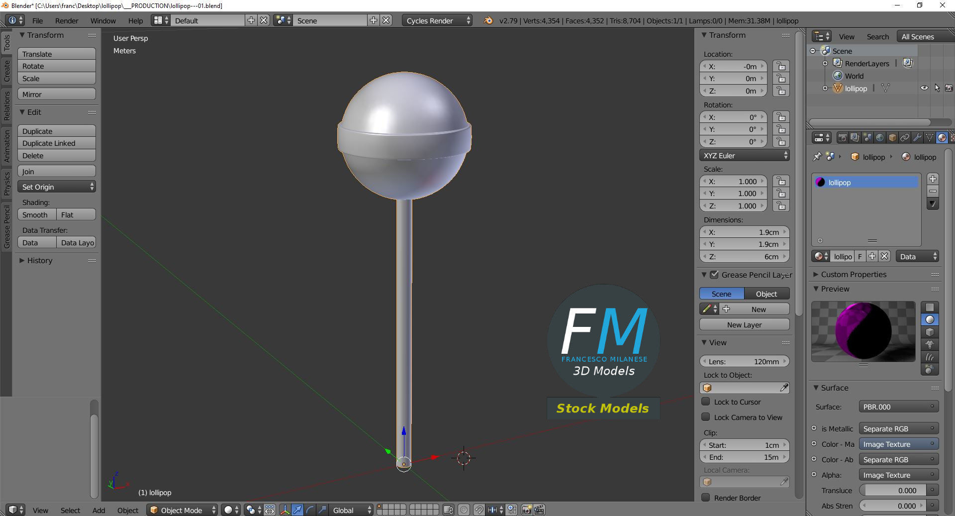 Lollipop orange on stick 3D model_9