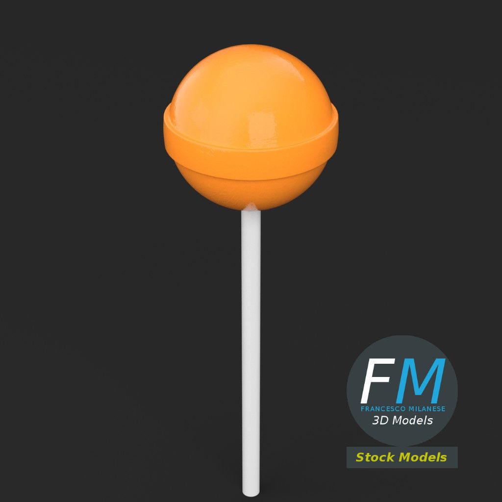 Lollipop orange on stick 3D model_2